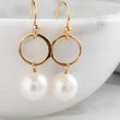 Load image into Gallery viewer, Pearl Drop Earrings • Freshwater Pearls • Modern Pearl Dangles • Delicate Gold & Pearl Earrings • Minimalist Style • Classic Pearls