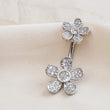 Load image into Gallery viewer, Floral Belly Ring • Pavé Daisy Body Jewelry • Surgical Steel • 14 Gauge • Double Flower • Internally Threaded • Navel Ring