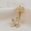 Load image into Gallery viewer, Floral Belly Ring • Pavé Daisy Body Jewelry • Surgical Steel • 14 Gauge • Double Flower • Internally Threaded • Navel Ring