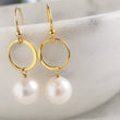 Load image into Gallery viewer, Pearl Drop Earrings • Freshwater Pearls • Modern Pearl Dangles • Delicate Gold & Pearl Earrings • Minimalist Style • Classic Pearls