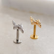 Load image into Gallery viewer, Crescent Moon & Lightning Bolt Flat Back Stud Set • Nap Studs • Celestial Earrings • Waterproof • Sparkle Diamond CZ • Stargazer • 16 Gauge
