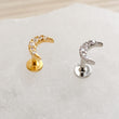 Load image into Gallery viewer, Crescent Moon & Lightning Bolt Flat Back Stud Set • Nap Studs • Celestial Earrings • Waterproof • Sparkle Diamond CZ • Stargazer • 16 Gauge
