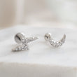 Load image into Gallery viewer, Crescent Moon & Lightning Bolt Flat Back Stud Set • Nap Studs • Celestial Earrings • Waterproof • Sparkle Diamond CZ • Stargazer • 16 Gauge
