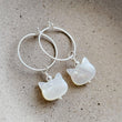 Load image into Gallery viewer, Cat Lover Hoop Earrings • Mother of Pearl Cat Charms • Gift for Cat Mom • Pet Memorial Jewelry • Kitty Hoops • Personalized Cat Gift