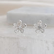 Load image into Gallery viewer, Dainty Flower Stud Earrings • Sterling Silver Pavé Petal Studs • Waterproof & Feminine • Gift for Flower Girl or Bridesmaid