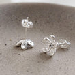 Load image into Gallery viewer, Dainty Flower Stud Earrings • Sterling Silver Pavé Petal Studs • Waterproof & Feminine • Gift for Flower Girl or Bridesmaid