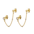 Load image into Gallery viewer, CZ Diamond Double Stud Chain Huggies - Studio Blue