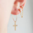 Load image into Gallery viewer, CZ Diamond Double Stud Chain Huggies - Studio Blue