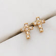 Load image into Gallery viewer, Petite Diamond Cross Studs in 14k Gold - Studio Blue