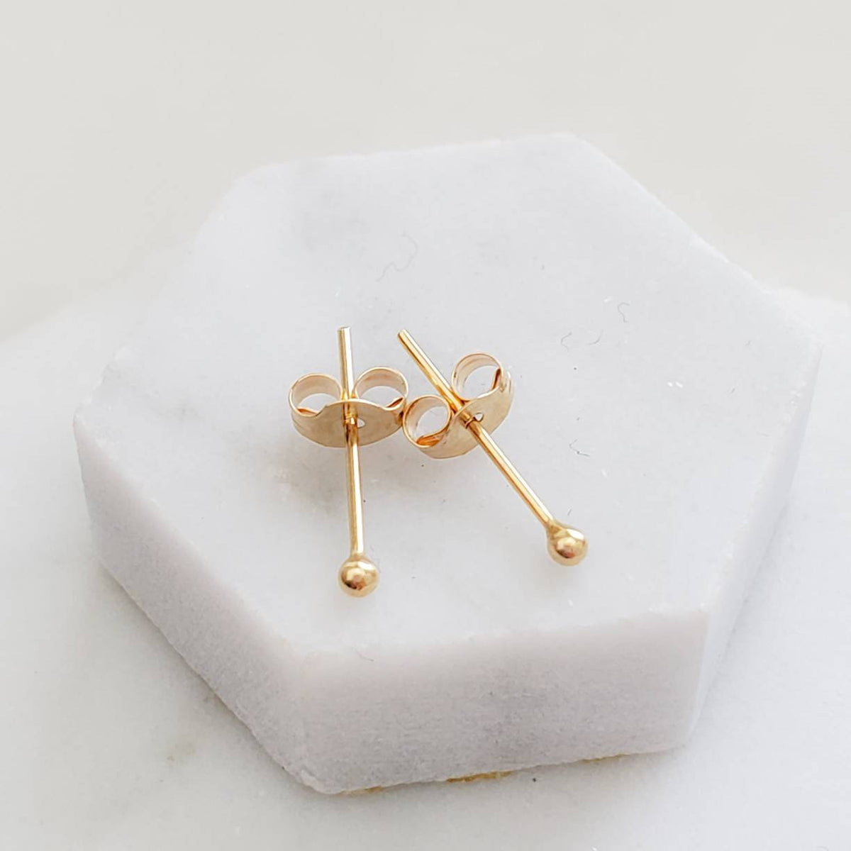 Super Tiny Ball Studs in 10K Gold Studio Blue