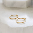 Load image into Gallery viewer, Yellow gold open hoops with 2mm ball beads on white background