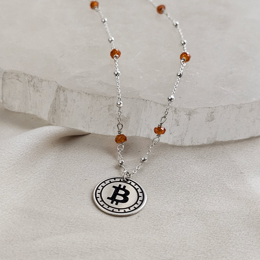 Round Bold Bitcoin Medallion With Orange CZ Accents
