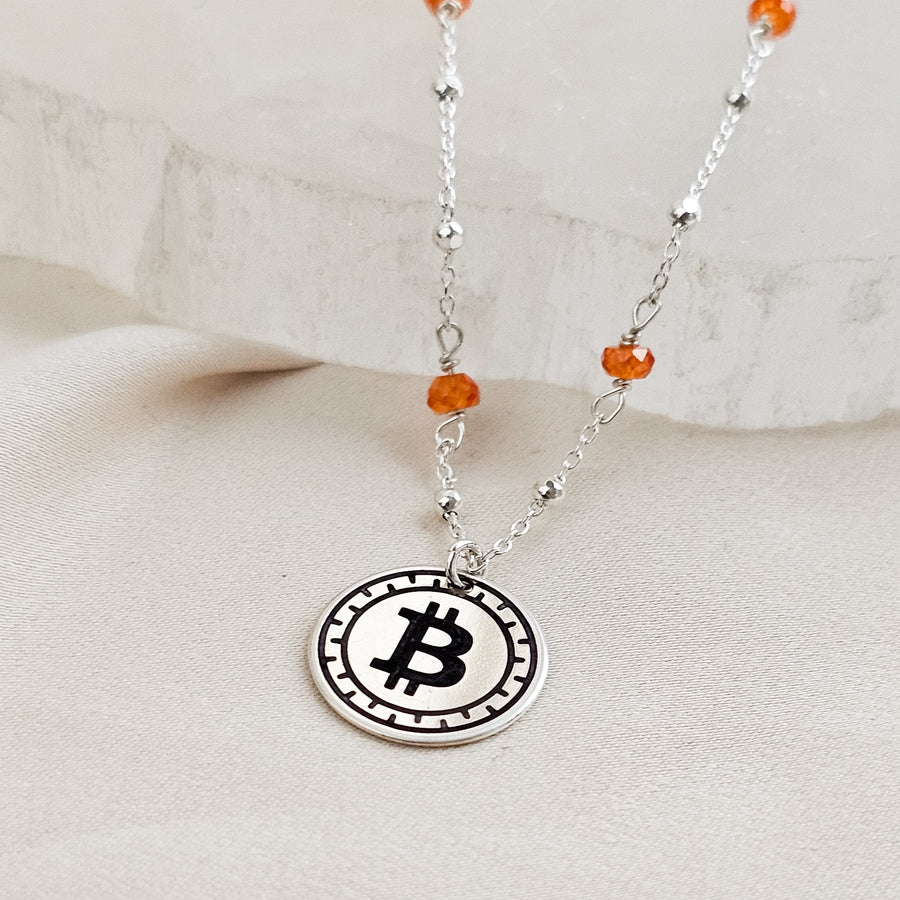 Round Bold Bitcoin Medallion With Orange CZ Accents