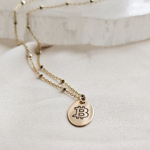 Oval Bitcoin Medallion on Dotted Chain
