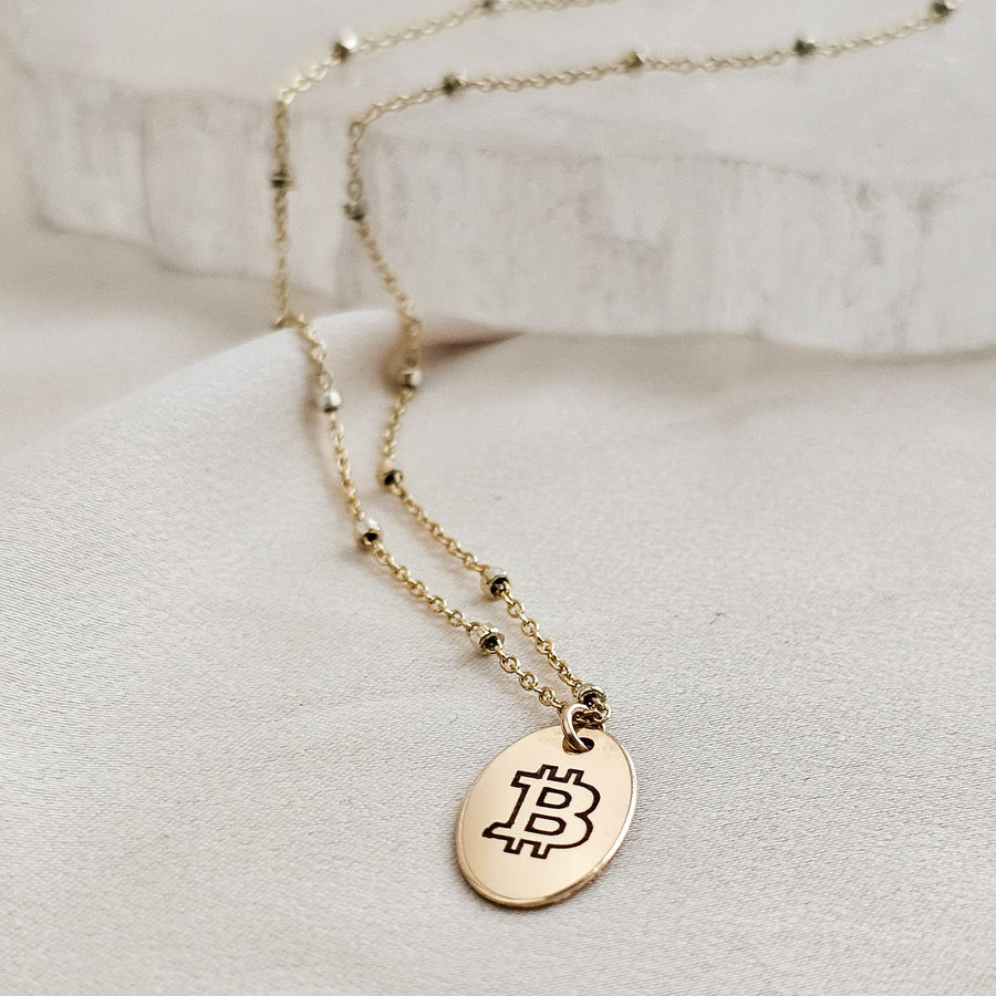 Oval Bitcoin Medallion on Dotted Chain