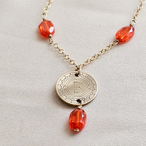 Round Bitcoin Medallion With Orange CZ Accents