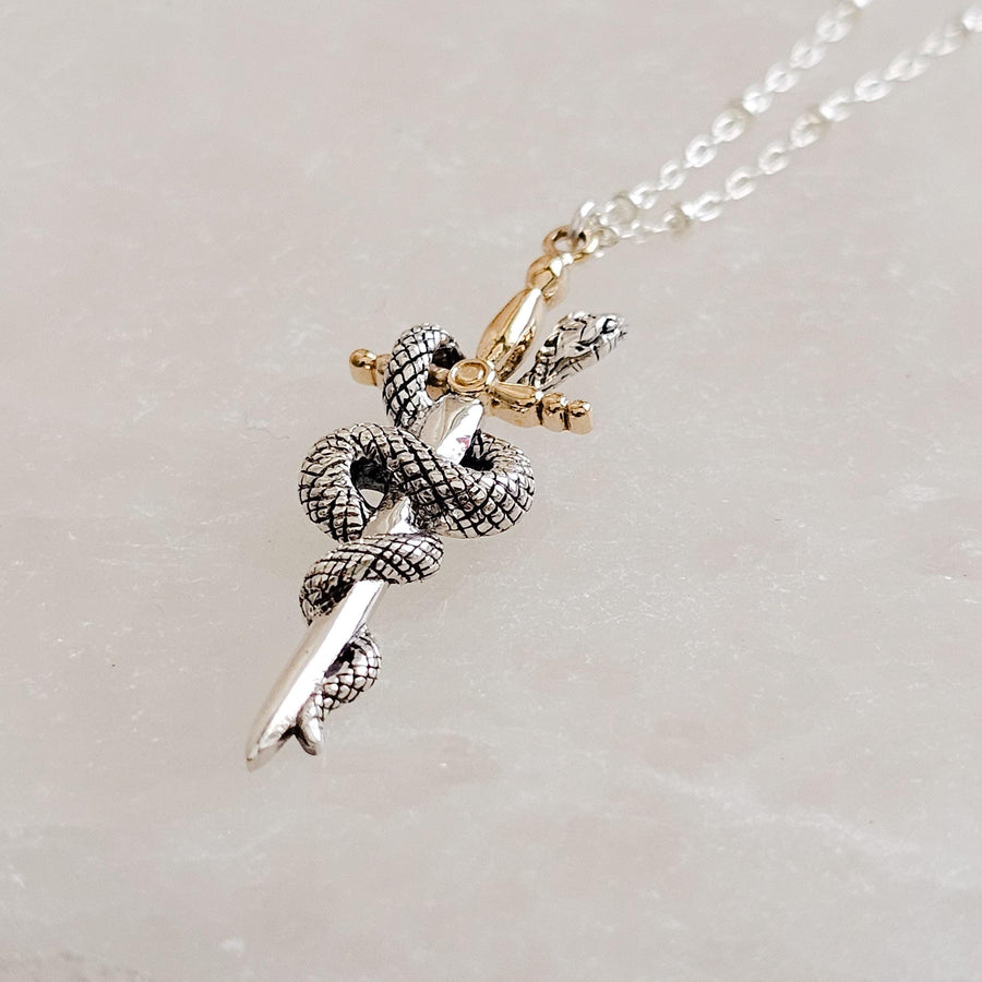 Close-up of the Snake & Dagger Necklace