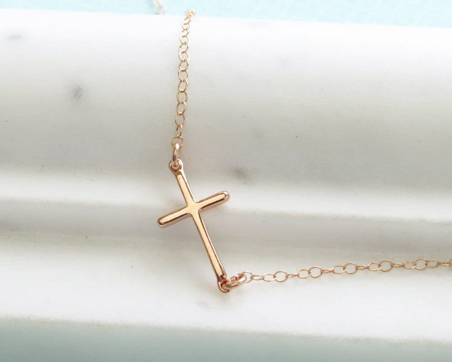 Side Cross Necklace • Sideways Cross • Layering Necklace • Cross Jewelry • Silver Cross • Simple Cross • Modern Cross • Layered Necklaces