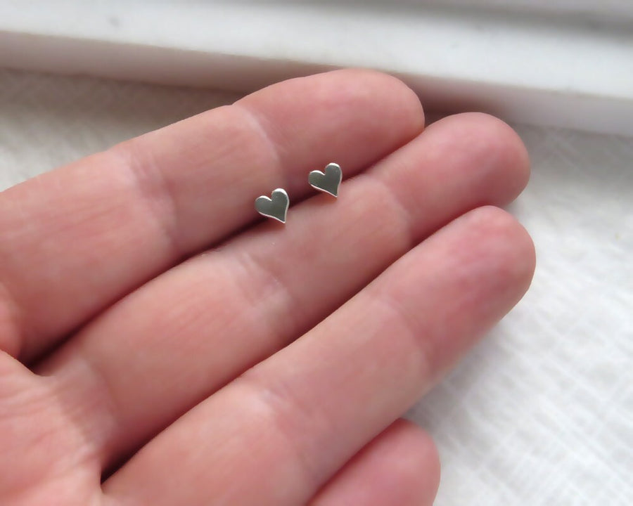 Teeny Tiny Heart Studs • Small Earring Studs • Petite Hearts • Solid Heart Posts • Simple Minimal Earrings • Sterling Silver Heart Studs