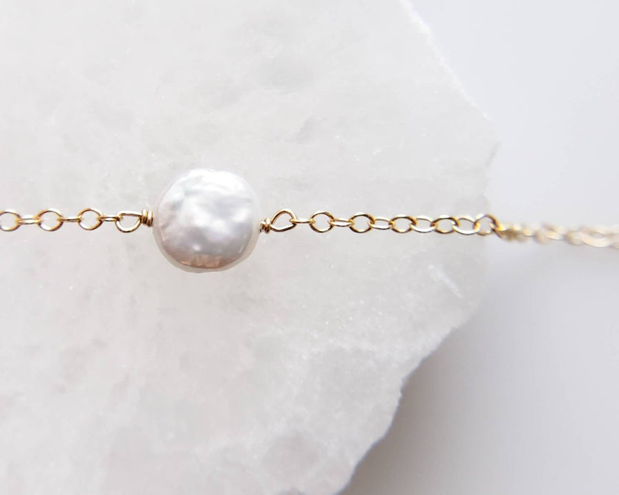 Delicate Pearl Bracelet • Tiny Coin Pearl • Minimalist Jewelry • Layering Bracelet • Bridesmaid Gift • Single Pearl • Gift For Her