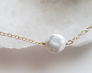 Dainty Pearl Bracelet • Tiny Coin Pearl • Minimalist Jewelry • Layering Bracelet • Bridesmaid Gift • Single Pearl • Gift For Her