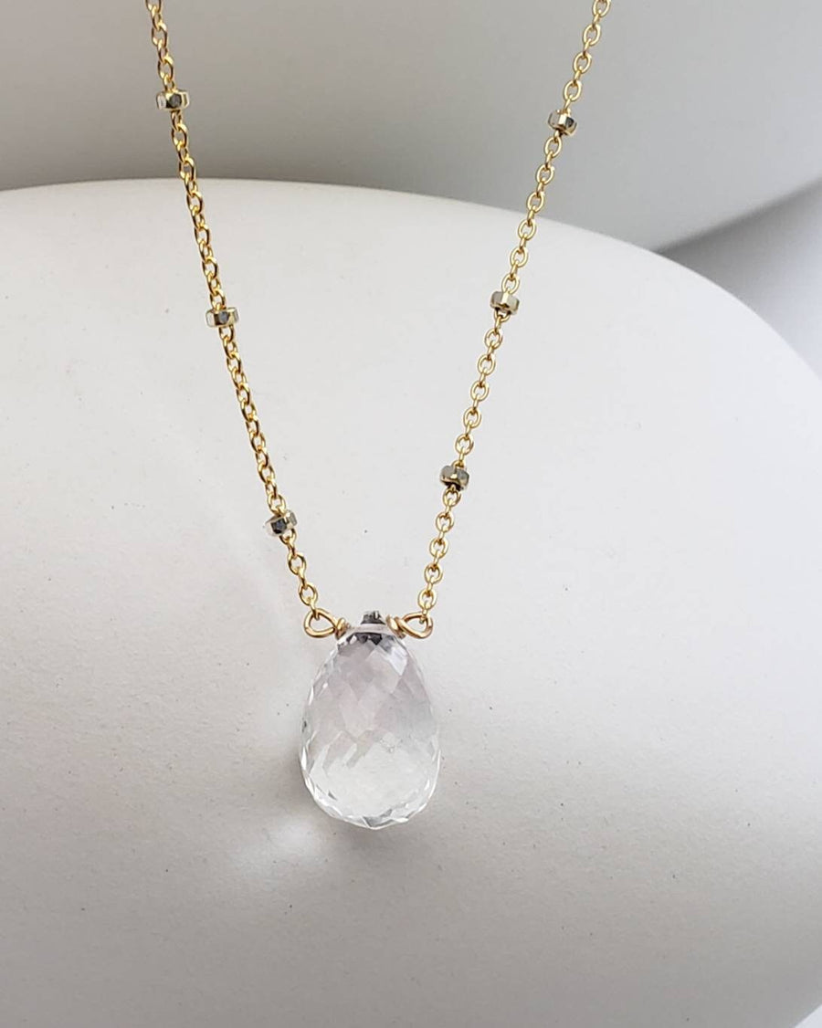 Micro faceted Quartz Crystal Teardrop on a dotted satellite chain by Studio Blue on Etsy