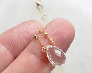 Micro faceted Quartz Crystal Teardrop on a dotted satellite chain by Studio Blue on Etsy