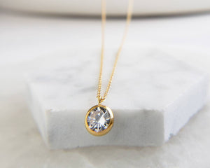 Delicate CZ Choker or Long Necklace • 2 in 1 Layering Necklace • Round Diamond Pendant • Clear Stone • Double Chain • Extra Long Necklace