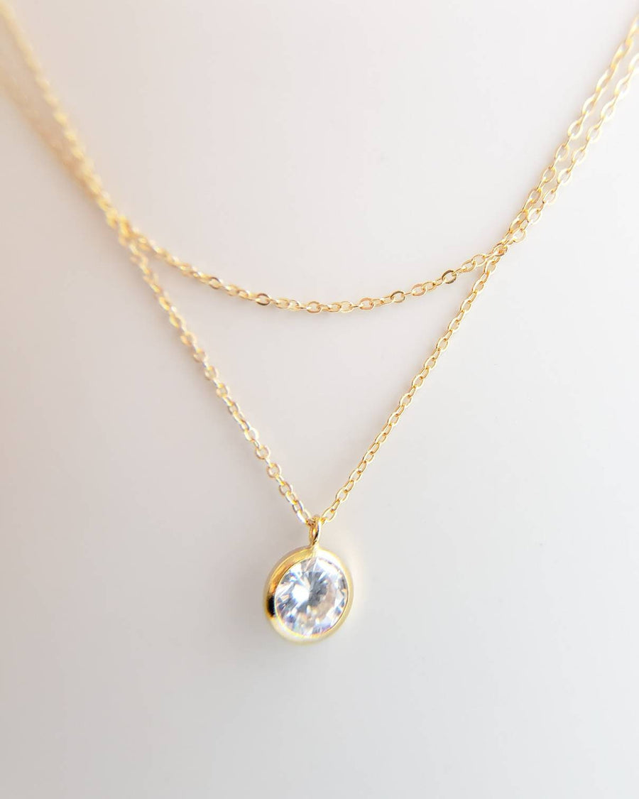 Delicate CZ Choker or Long Necklace • 2 in 1 Layering Necklace • Round Diamond Pendant • Clear Stone • Double Chain • Extra Long Necklace