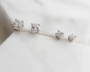 Tiny CZ Stud Earrings • Cubic Zirconia Studs • Dainty Silver Earring Studs • Delicate Sparkle Studs • Multiple Piercing Studs