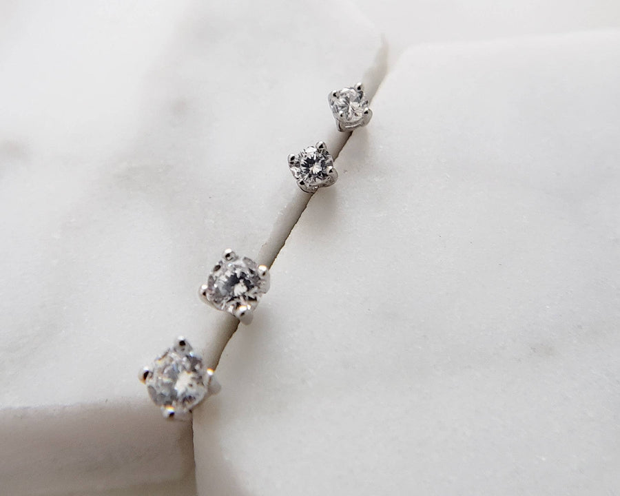 Tiny CZ Stud Earrings • Cubic Zirconia Studs • Dainty Silver Earring Studs • Delicate Sparkle Studs • Multiple Piercing Studs