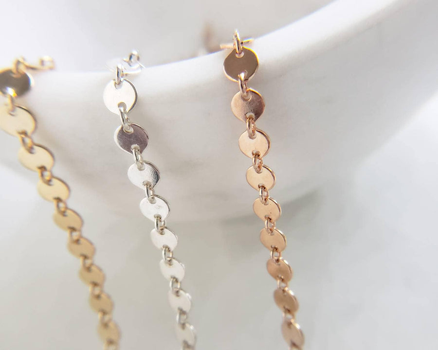 Sequin Chain Bracelet • Gold Coin Bracelet • Layering Chains • Gift For Her • Stacking Bracelet • Rose Gold Circle Chain • Minimalist