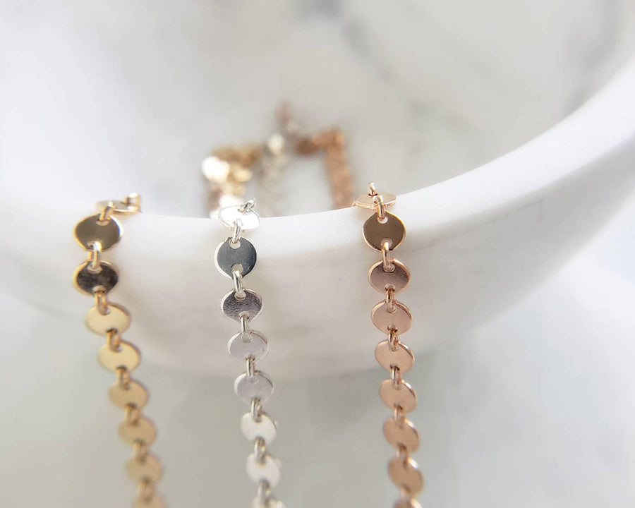 Sequin Chain Bracelet • Gold Coin Bracelet • Layering Chains • Gift For Her • Stacking Bracelet • Rose Gold Circle Chain • Minimalist