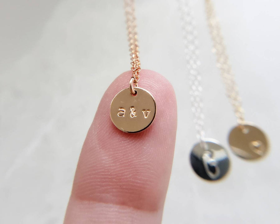 Dainty Initial Necklace • Gift For New Mom • Personalized Monogram • Delicate Gold Disc Necklace • Custom Initials • Bridesmaid Gift • Small