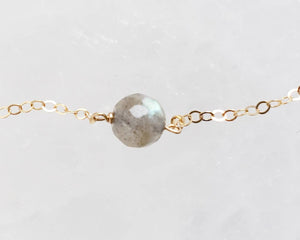 Labradorite Necklace • Single Bead Necklace • Delicate Gold Chain • Dainty Layering Necklace • Gift For Her • Stocking Stuffer