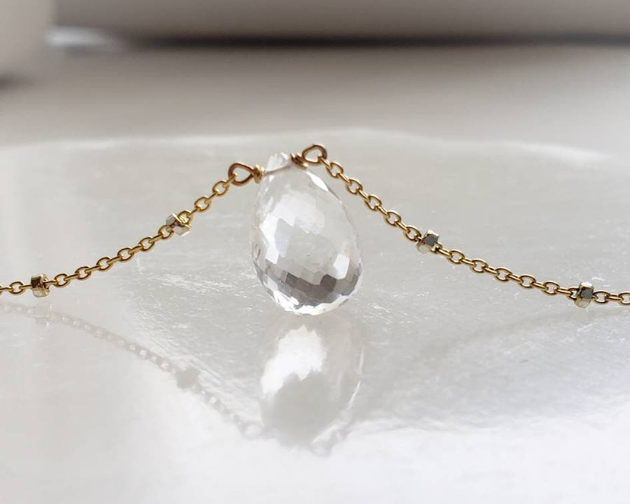 Micro faceted Quartz Crystal Teardrop on a dotted satellite chain by Studio Blue on Etsy