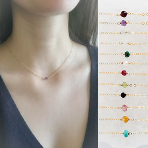 Dainty Birthstone Necklace • Tiny Gemstone • Birthday Gift • Layering Necklace • Personalized Jewelry • Delicate Gold Chain • Gift For Her