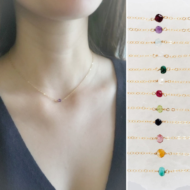 Dainty Birthstone Necklace • Tiny Gemstone • Birthday Gift • Layering Necklace • Personalized Jewelry • Delicate Gold Chain • Gift For Her