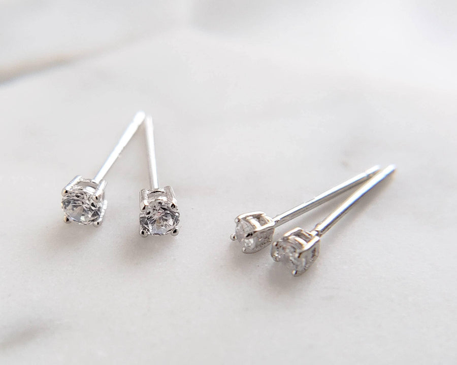 Tiny CZ Stud Earrings • Cubic Zirconia Studs • Dainty Silver Earring Studs • Delicate Sparkle Studs • Multiple Piercing Studs