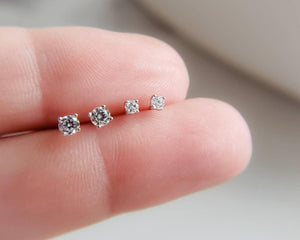 Tiny CZ Stud Earrings • Cubic Zirconia Studs • Dainty Silver Earring Studs • Delicate Sparkle Studs • Multiple Piercing Studs