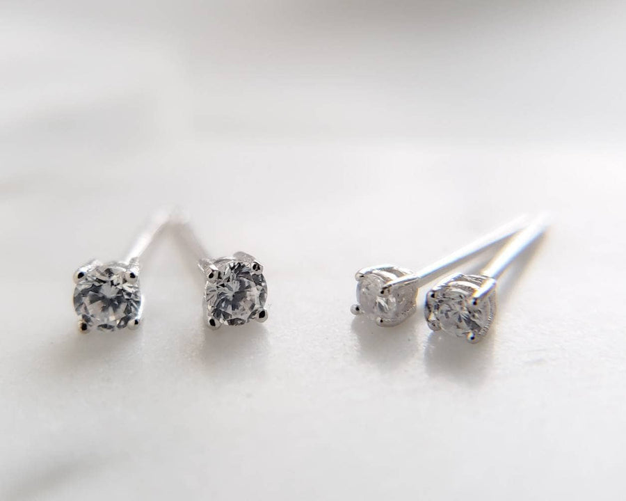 Tiny CZ Stud Earrings • Cubic Zirconia Studs • Dainty Silver Earring Studs • Delicate Sparkle Studs • Multiple Piercing Studs