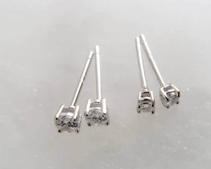 Tiny CZ Stud Earrings • Cubic Zirconia Studs • Dainty Silver Earring Studs • Delicate Sparkle Studs • Multiple Piercing Studs