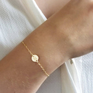 Dainty Initial Bracelet • Personalized Disk • Minimalist Jewelry • Layering Bracelet • Bridesmaid Gift • Meaningful Gift • Custom Initial