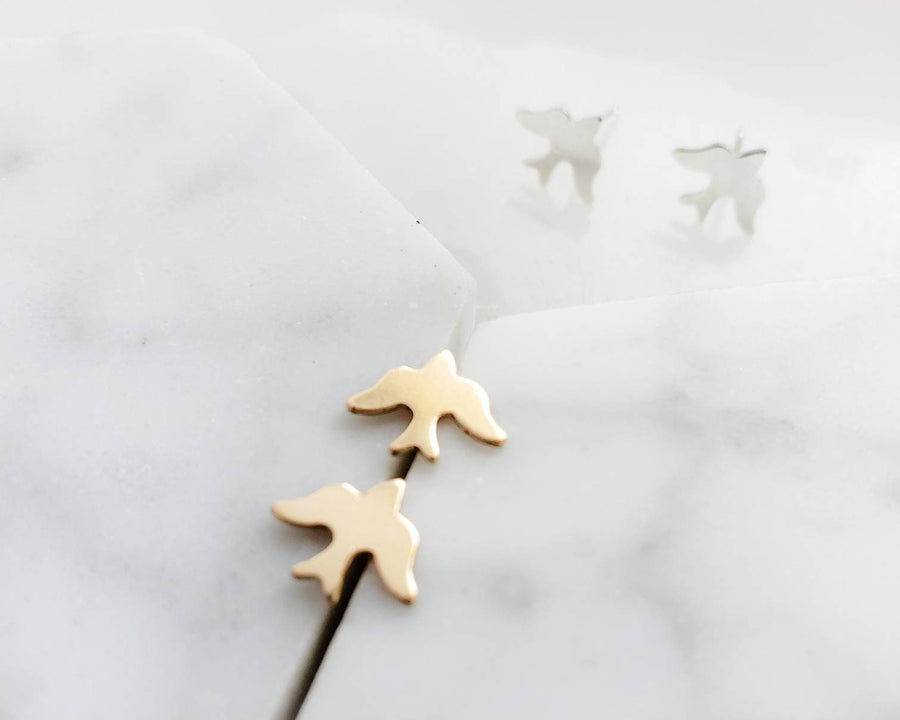 Sweet Little Bird Studs • Tiny Swallow Earrings • Delicate Post Earrings • Tiny Bird Studs • Little Stud Earrings • Gold Bird Studs