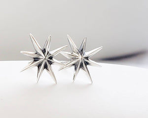 Starburst Studs • Silver Stars • Star Studs • Sterling Post Earrings • Faceted Starburst Earrings • Eight Pointed Star • Delicate Studs