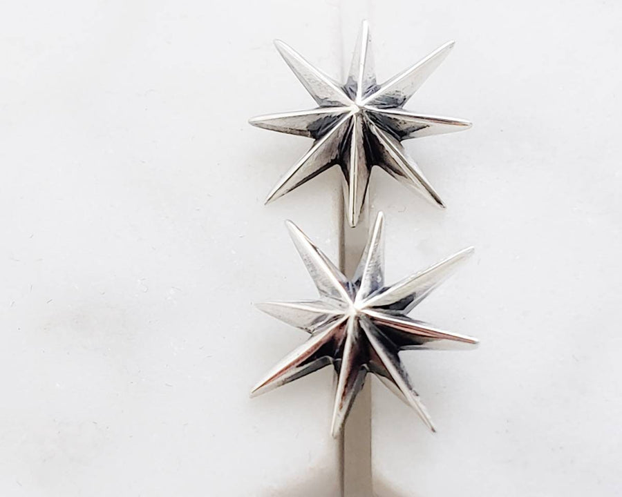 Starburst Studs • Silver Stars • Star Studs • Sterling Post Earrings • Faceted Starburst Earrings • Eight Pointed Star • Delicate Studs