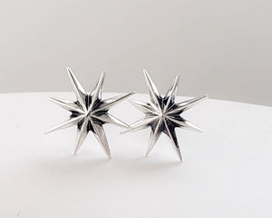 Starburst Studs • Silver Stars • Star Studs • Sterling Post Earrings • Faceted Starburst Earrings • Eight Pointed Star • Delicate Studs