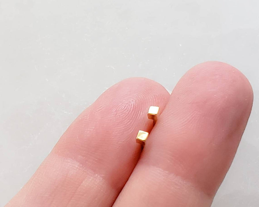 14K Gold Tiny Cube Studs • Little Gold Studs • Delicate Square Stud Earrings • Minimalist Earrings • 14 Karat Gold Studs • Post Earrings