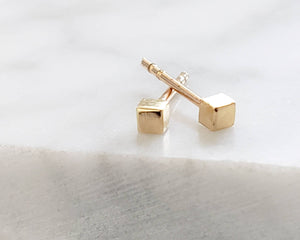 14K Gold Tiny Cube Studs • Little Gold Studs • Delicate Square Stud Earrings • Minimalist Earrings • 14 Karat Gold Studs • Post Earrings