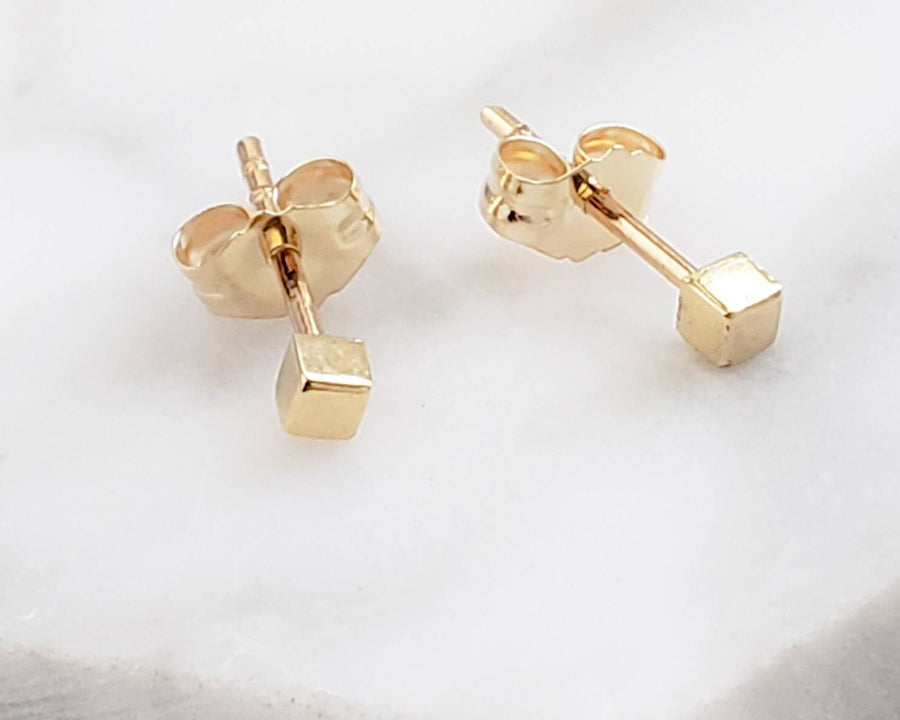 14K Gold Tiny Cube Studs • Little Gold Studs • Delicate Square Stud Earrings • Minimalist Earrings • 14 Karat Gold Studs • Post Earrings